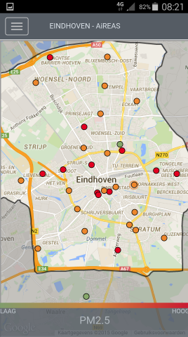 Dit is een kaart van de locatie van airboxen in Eindhoven. 